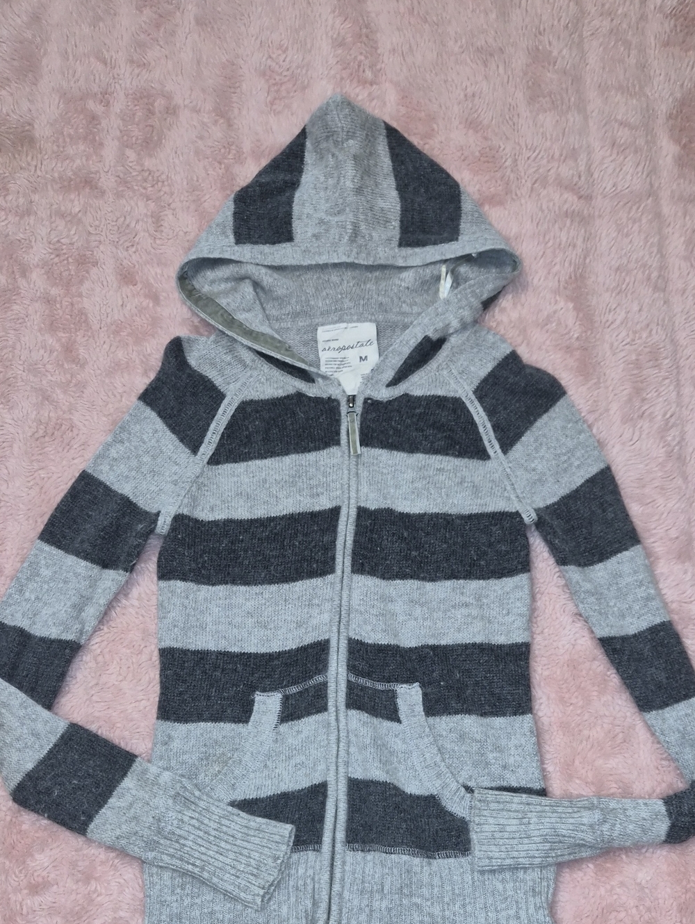Aeropostale Gray & Charcoal Striped Hooded Zip Hoodie